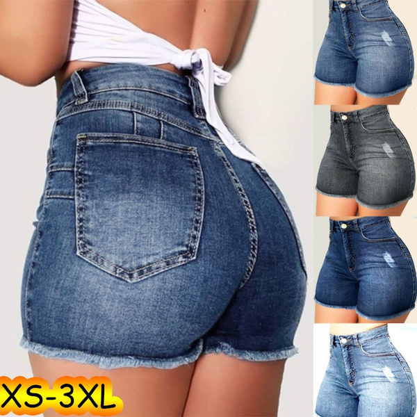 Women's High Waisted Shredded Distressed Ripped Cut Off Stretch Denim Shorts  - Walmart.com